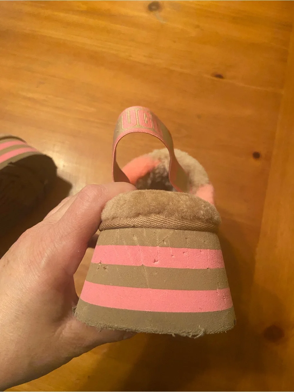 UGG Women's Disco Slide Stripe chestnut/pink size 8